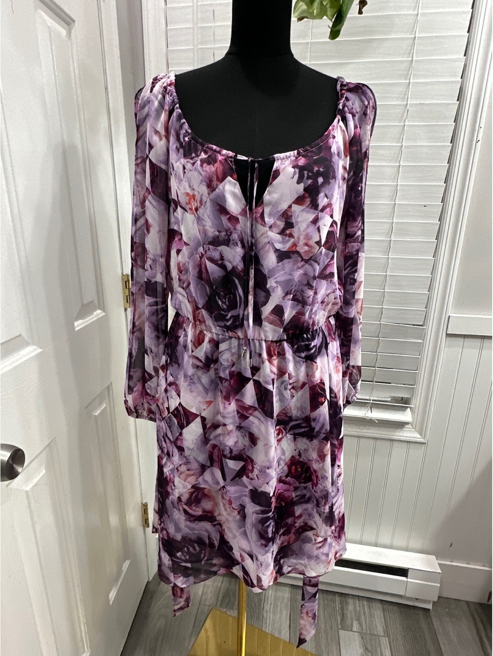 Jennifer Lopez Floral Print Long Sleeve Midi Dress Size M
